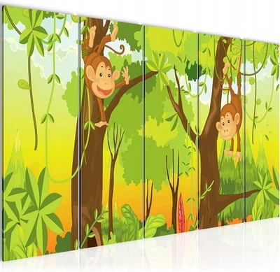 Runa Art Wandbild XXL Tiere Dschungel Spielzimmer Baby 200 x 80 cm Bunt 5 Teilig - Bild 1 von 4