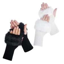 Winter Faux Fur Fingerless Gloves Faux Fur Half Regular Standard Black,white