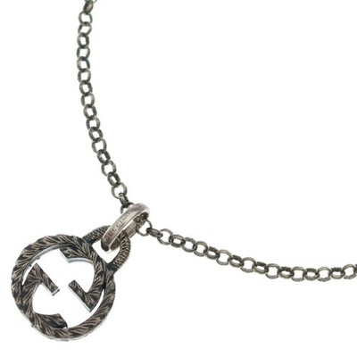 GUCCI Size:- Interlocking G Arabesque Necklace Pendant Chain Silver Ag925 4.4g [