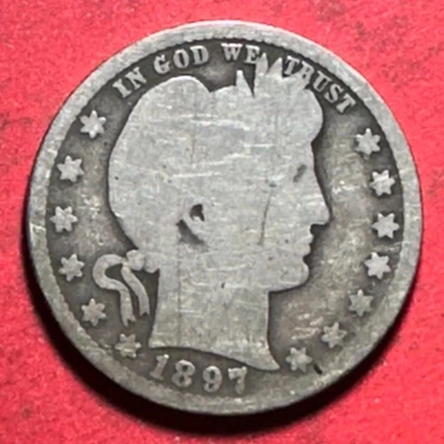 1897O US Barber SILVER Quarter "New Orleans" Mint! Semi Key Date! Old US Coin!