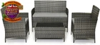 Rattan Garden Furniture Set 4 Seater Sofa Chairs Table Outdoor Patio Black UK