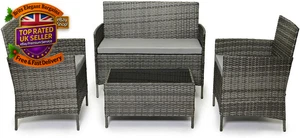 Ensemble de meubles de jardin en rotin 4 Chaises Canapé Seater Table Patio Extérieur Noir UK