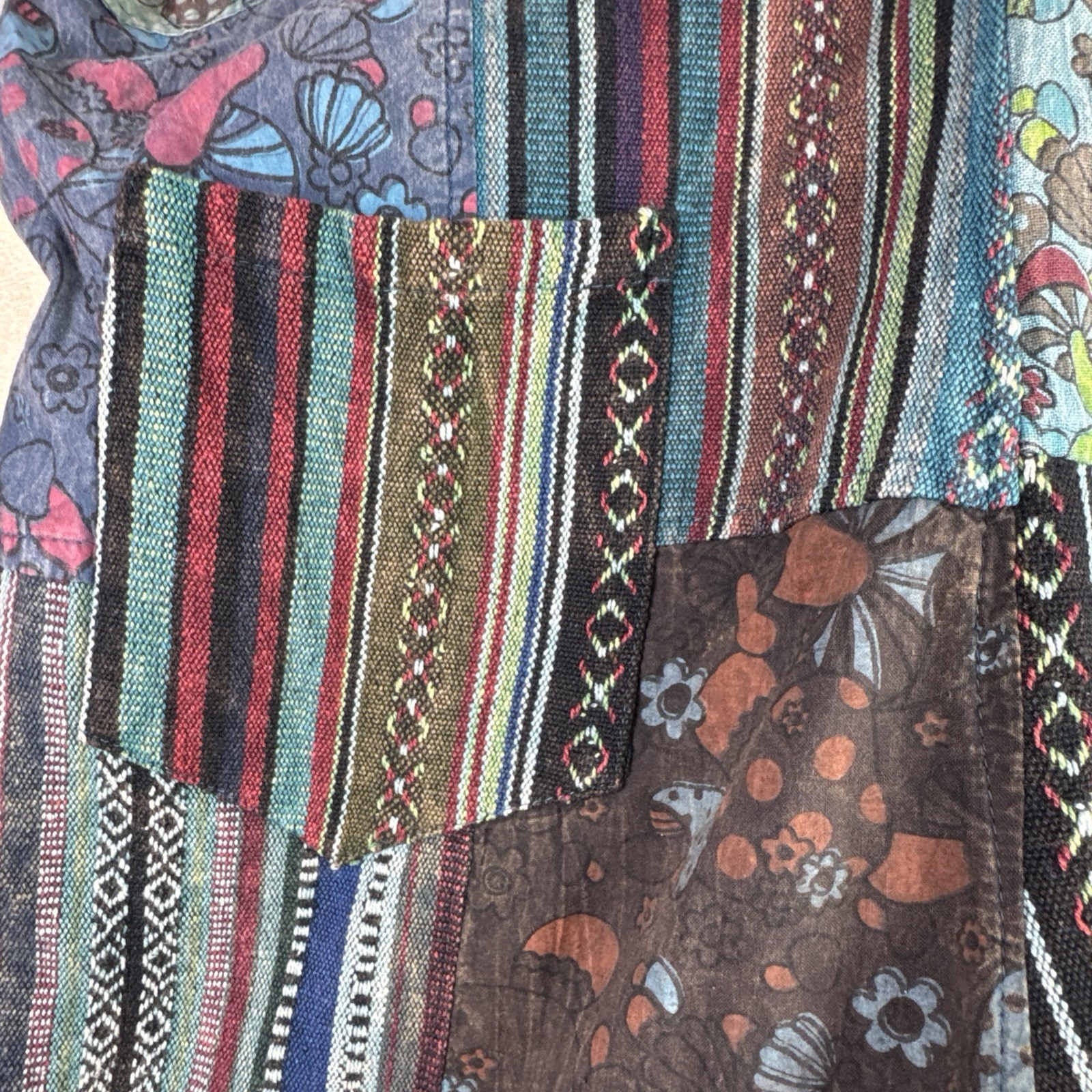 Overalls Hippie Patchwork Mushroom Kathmandu Impo… - image 12