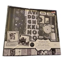 Colorbok Scrapbook Kit Black Retro 12x12 Album Papers Stickers Chipboard Accents