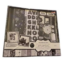 Colorbok Scrapbook Kit Black Retro 12x12 Album Papers Stickers Chipboard Accents
