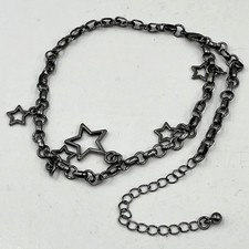 VTG Gunmetal Tone Star Charm Layered Chain Necklace Statement Celestial Y2K 90s