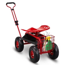 Rolling Garden Work Seat with Wheels, Garden Scooter with 360 Degree Swivel Seat