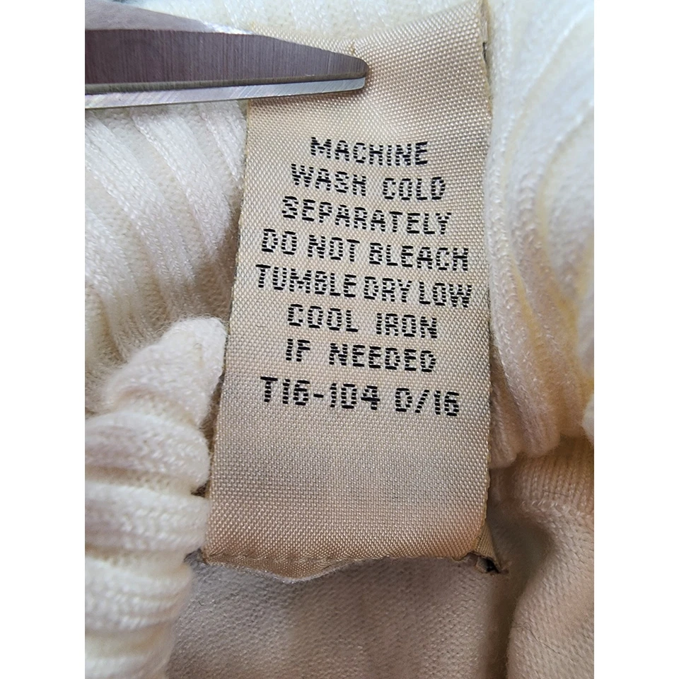 Винтажный 90-х апостроф водолазка длинным рукавом Топ размер M маленький кремовый синий  - Изображение 4 из 4