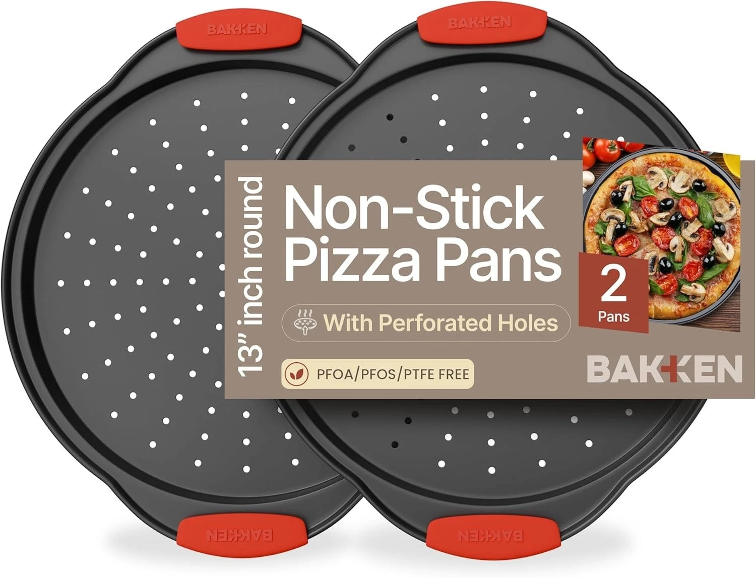 Bakken Pizza Baking Pan Round Perforated Carbon Steel Pan W/ Non-Stick Marble