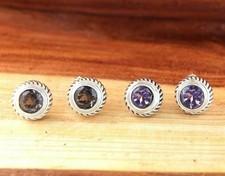 Sterling Silver Stud Bezel Amethyst and Smoke Topaz Earring»E12