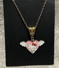 Hello Kitty Heart Whimsical Fun Charm Cartoon Adorable Fashion Gold Necklace 18