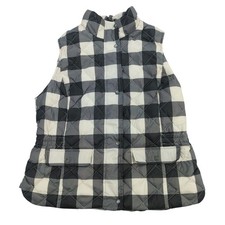 Talbots Down Puffer Vest Womens Medium Petite Black White Buffalo Check
