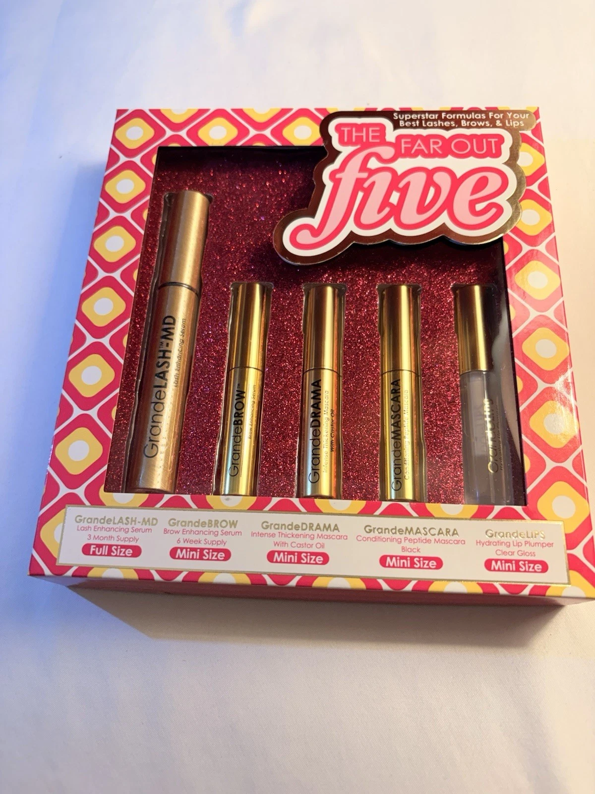 Grande Cosmetics The Far Out Five 5-Piece Set Lash, Brow & Lip Enhancing Kit NEW