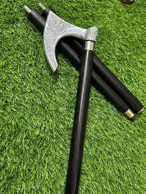 Viking Axe Handle Walking Cane Medieval Norse Wooden Stick Gift for Him
