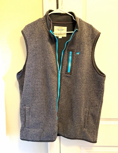Southern Marsh Men's XL Gray Fleece Full Zip Vest Blue Trim Stand-Up Collar - product listing photo