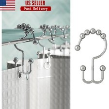 12 Shower Curtain Hooks Chrome Shower Curtain Liner Rings W/ Double Roller Glide