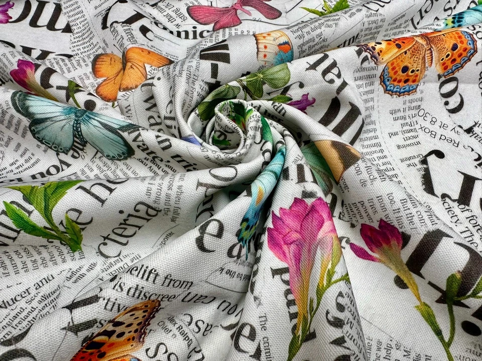 Cuscino tenda decorazione casa tessuto stampa digitale farfalla e giornale la... - Immagine 2 di 4