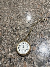 Elgin Open Face Pocket Watch Chain Yellow Gold Brass Case White Dial