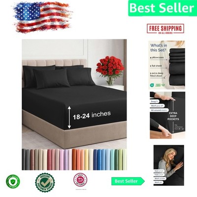 Extra Deep Pocket Queen Sheets - 6 Pieces of Soft, Cooling Comfort in Black