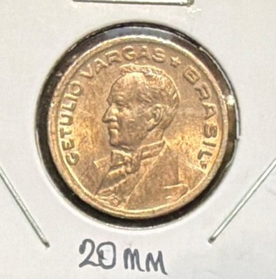 1943 Brazil 20 Centavos HIGH GRADE Aluminum Bronze Coin-Getulio Vargas-KM#556a