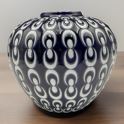 Howard Elliot Collection Navy Blue & White Textured Ceramic Vase 8 