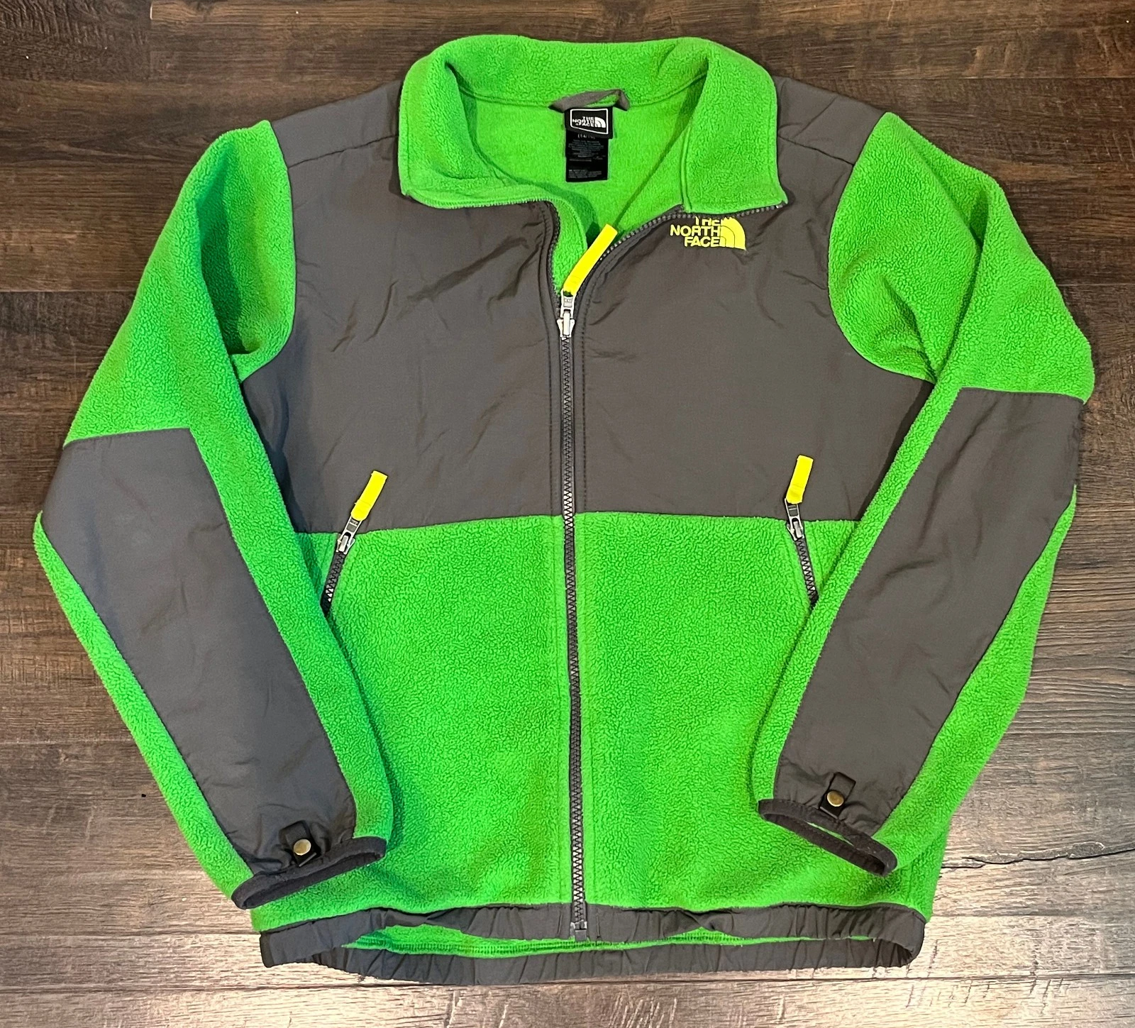 Boys North Face Denali Polartec Full Zip Long Sleeve Green Jacket L Large 14 16