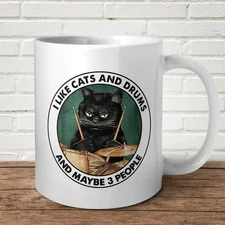 I Like Cats and Drums Mug – Funny Gift for Musicians, Pet Lovers & Introverts