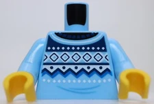 Lego Torso Knit Fair Isle Sweater Blue Dark Blue White Geometric Shapes ZigZag