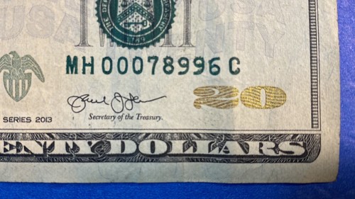 2013 $20 Twenty Dollar Bill Circulated ERROR Marks Of Ink Transfer Note Low # - Picture 2 of 6