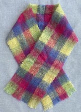 Foxford Mohair Wool Blend Plaid Scarf Pink Yellow Green Blue Ireland 9"x 60"