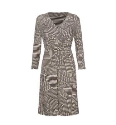CAbi M Dark Brown/Bone Stripe 3/4 Sleeve Manhattan Stretchy V-Neck Dress  4614 | eBay