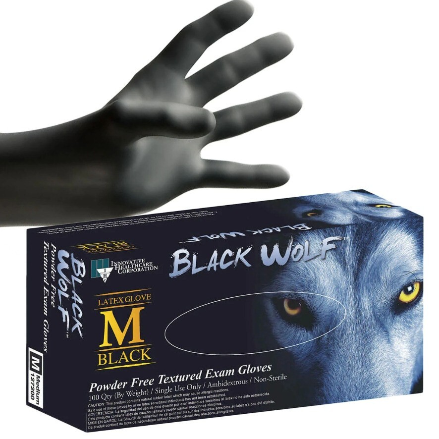 Black Wolf Latex Gloves, 1000 gloves/case