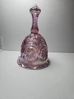 FENTON Rose Pink and Glitter Flower Artist Signed Iridescent 7” Glass Bell