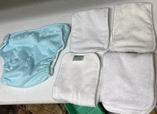 NWOT Tiny Tush Elite Pocket One Size Snaps Cloth Diaper Blue W/ 4 Inserts Sm/Lg