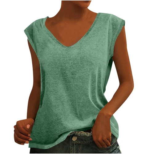 Einfarbige ärmellose Damen-Tanktops V-Ausschnitt lässig locker Sommer T-Shirts Tee - Bild 47 von 73