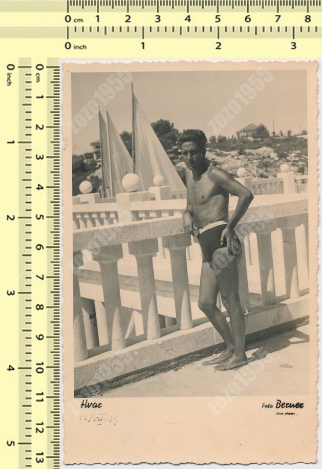 1939 Muscular Shirtless Man Beach Trunks Bulge Gay Int Male Physique ...