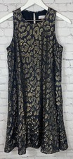 CALVIN KLEIN Womens' Black Gold Sleeveless Dress Holiday Party Size 4