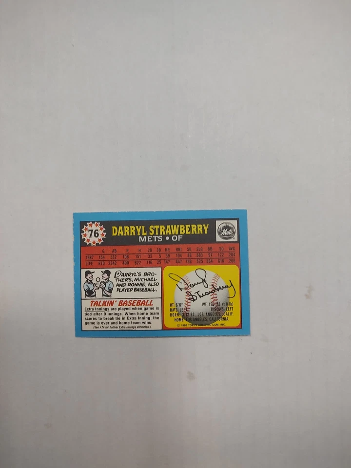 1988 Topps UK Minis #76 Darryl Strawberry New York Mets (PWE) - Image 2 of 2