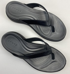 CROCS Womens Black Dual Comfort Flip Flops Thong Slip On Sandals Size 6w | eBay