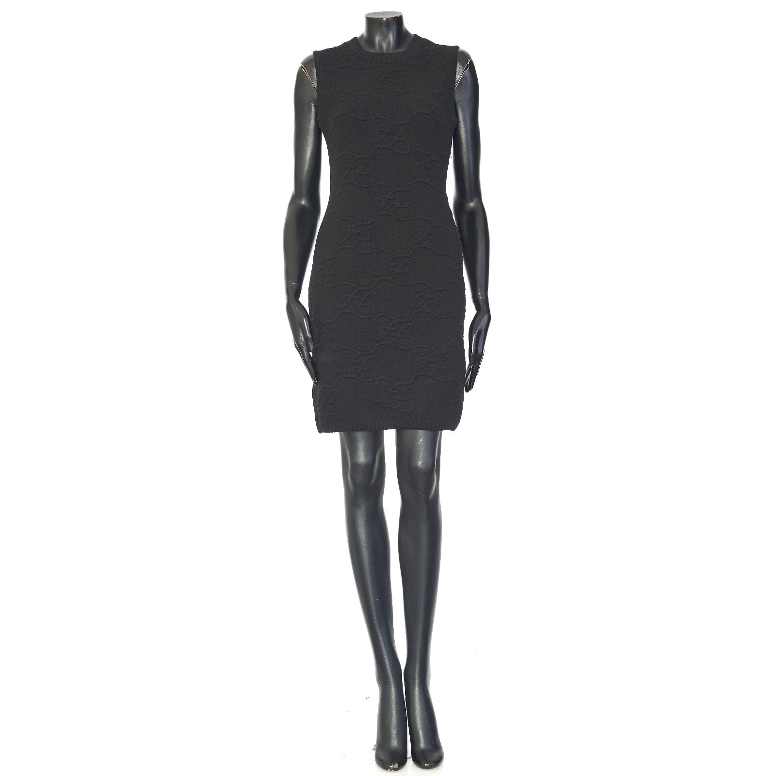 Fendi — FENDI 1980$ Sleeveless Dress With FF Karligraphy Motif In Black Wool & Cashmere