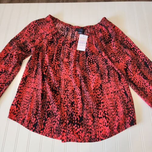 Sanctuary Small Nwt Red Black Long Sleeve Button Up Blouse 13.7431