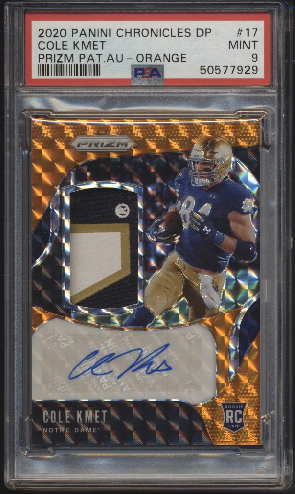 Cole Kmet Panini Chronicles Draft Picks Prizm Patch Autographs #17 Orange