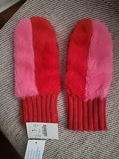 Brand New JCrew Girls' fur-front mittens in colorblock L