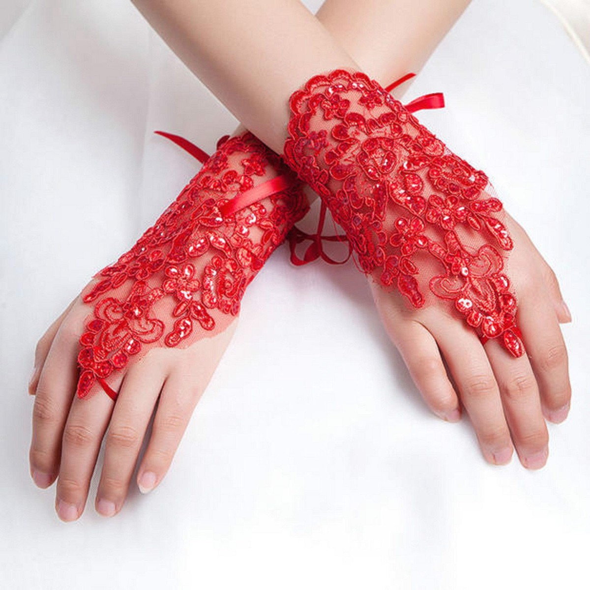 Short Red Lace Fingerless Gloves Short Red Lace Fingerless Gloves