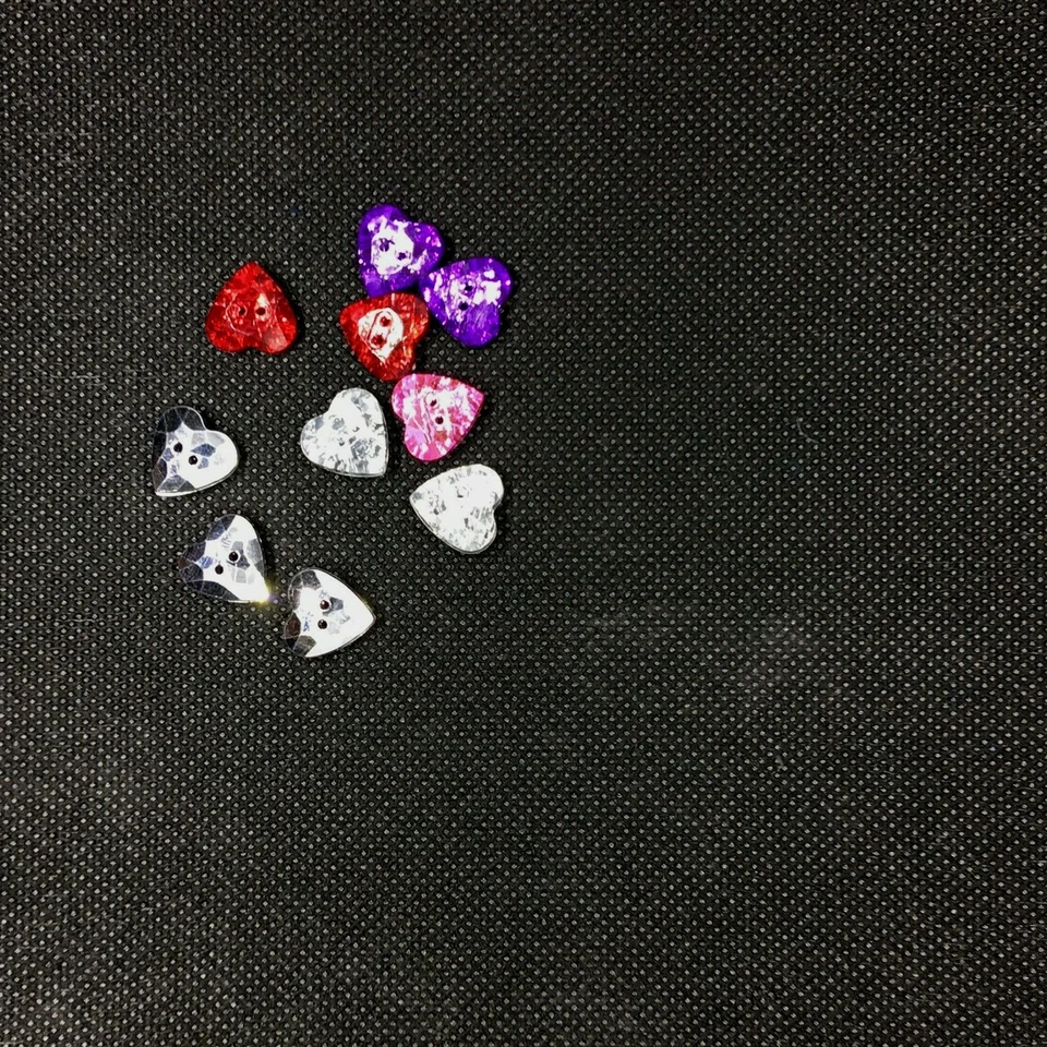 Bling Bling Hearts Plastic Buttons/Two Holes Buttons/Doll Making/10 Pieces   - Image 2 of 3