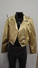 Ladies Gold Shinny Cropped Leather Shrug Slim-fit Short Body Jacket Bolero Style