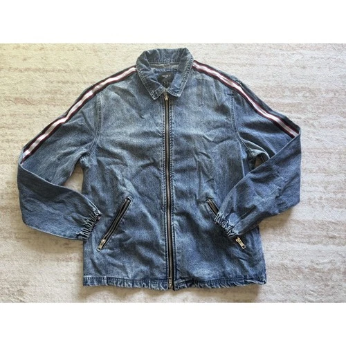 Forever 21 Men’s XL Acid Wash Denim Track Jacket Y2K Streetwear Full Zip - product listing photo
