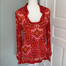 Tory Burch Tunic Orange sequined bright blouse top shirt size 8