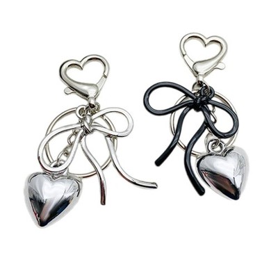 Metal Bowknot Heart Charm Keychain Simple Pendant Keyring Backpack Decoration