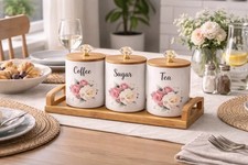 set3 Royal Rose Ceramic Storage Canister Coffee Sugar Tea Pantry Container 900ml